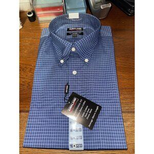NWT Kirkland Men's Button Up Shirt Size 16 x 32/33 NWT - blue checkered